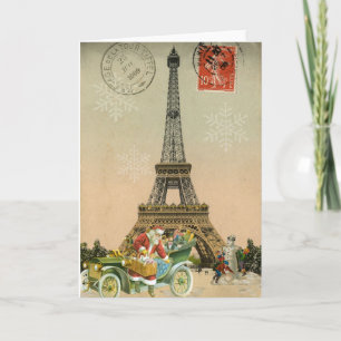 Paris Santa och snögubbejulkort Helgkort