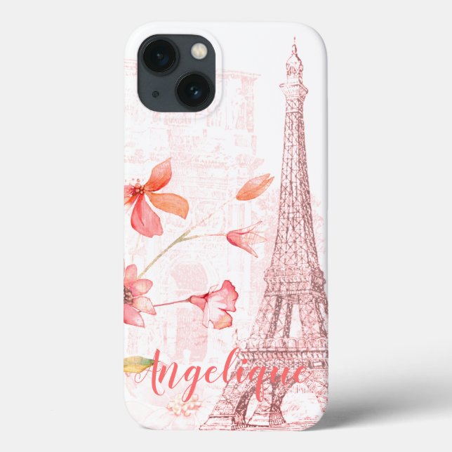 Paris-scener och rosa blommor anpassningsbara (Baksida)