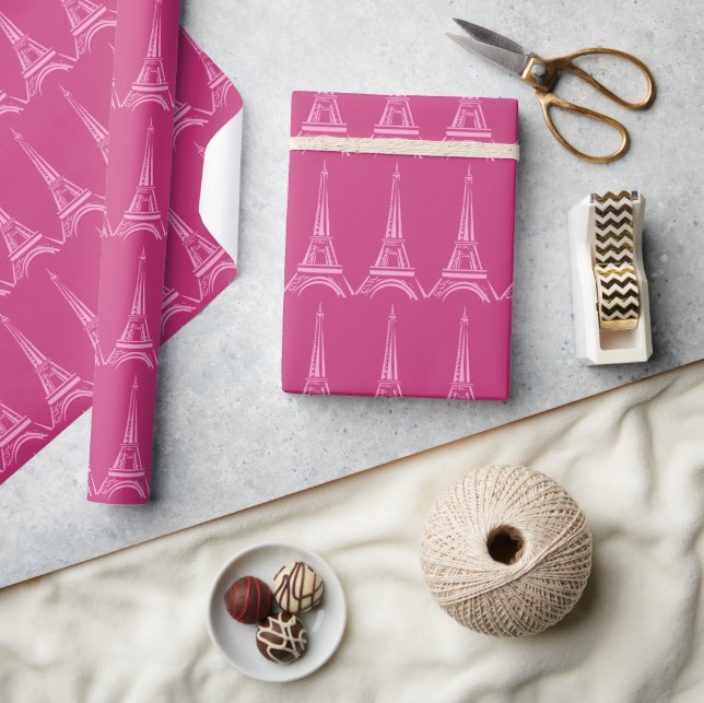 Paris Shock rosa Eiffel Torn Wrapping Papper Presentpapper (Hantverk)