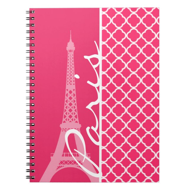 Paris, Shock rosa Moroccan Quatrefoil Anteckningsbok (Framsidan)