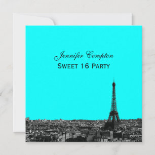 Paris Siluett Etched DIY BG Färg SQ Sweet 16 Inbjudningar