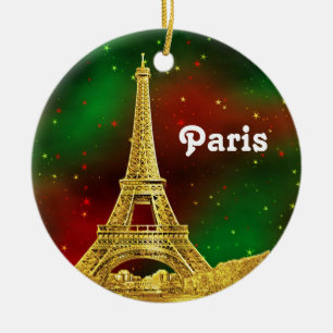 Paris Siluett Etsad, Grön Röd Stjärnhimmel Jul Julgransprydnad Keramik