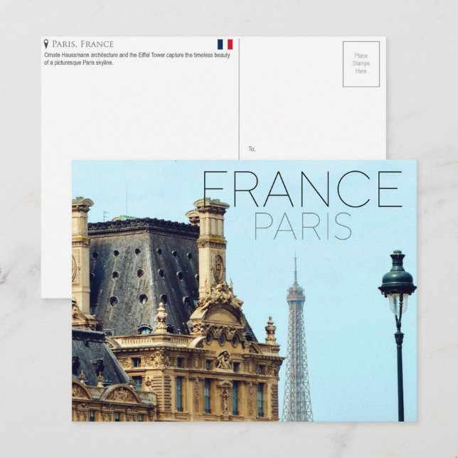 Paris Siluett, Frankrike Resa vykort (Fram/baksida)
