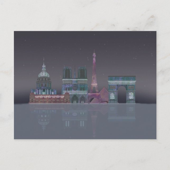 Paris Siluett Natt Reflektioner Vykort (Framsida)