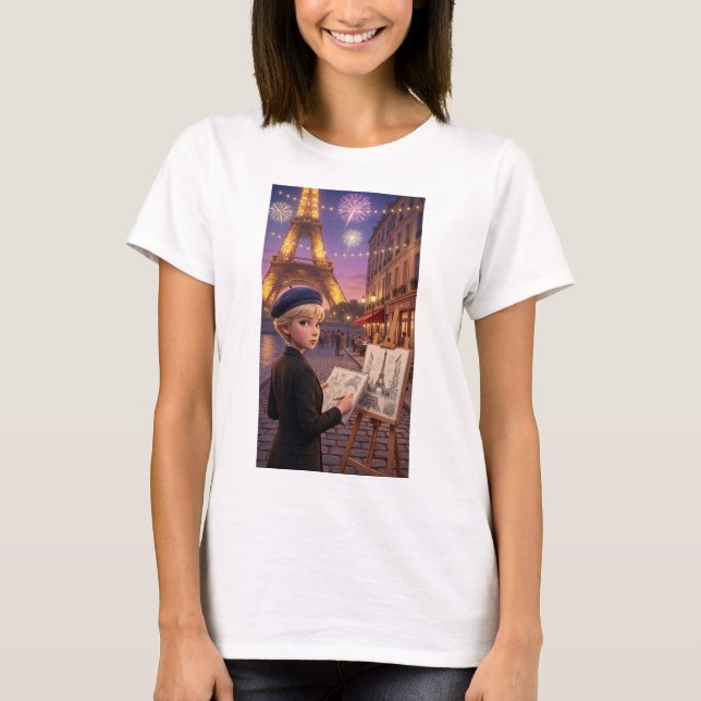 Paris Sketchbook Fireworks Night T-Shirt (Framsida)