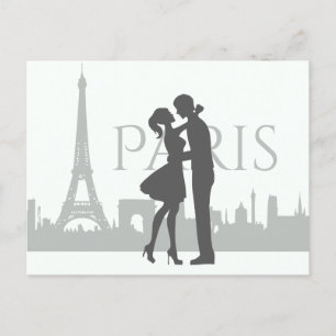 Paris Skyline Eiffel Torn par Kärlek Grått , White Vykort