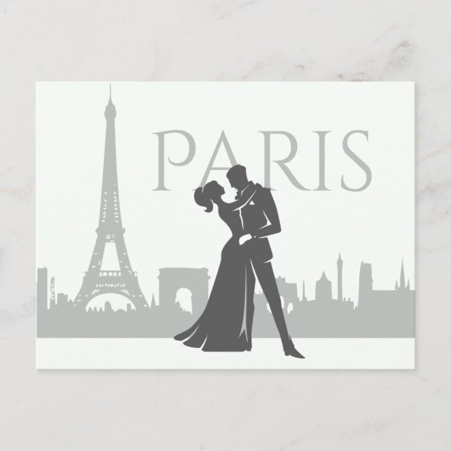 Paris Skyline Eiffel Torn par Kärlek Grått , White Vykort (Framsida)