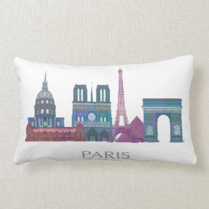 Paris Skyline Färgad Byggnad Lumbarkudde