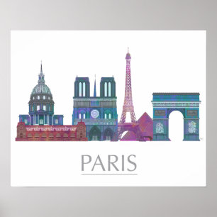 Paris Skyline Färgad Byggnad Poster