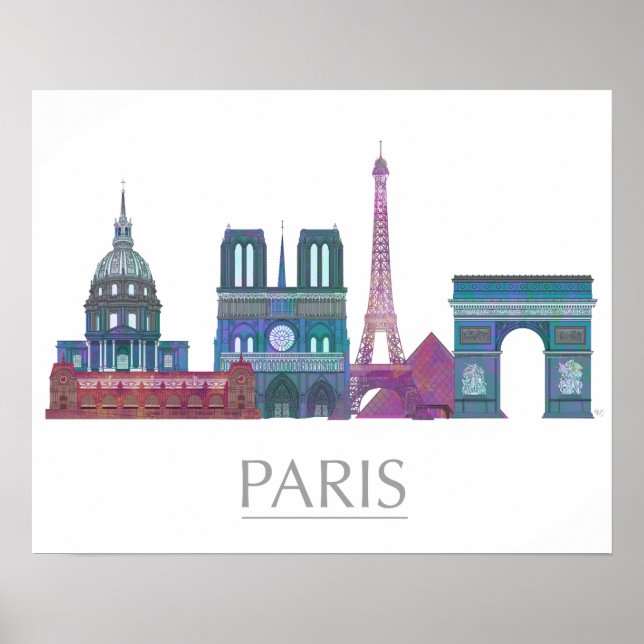 Paris Skyline Färgad Byggnad Poster (Framsidan)