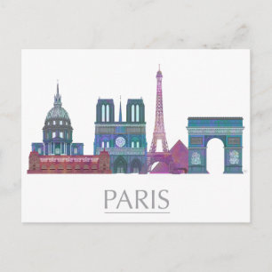 Paris Skyline Färgad Byggnad Vykort