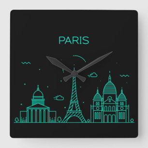 Paris skyline fyrkantig klocka