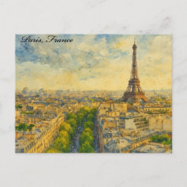 Paris Skyline in Watercolor - Eiffel Torn Vykort