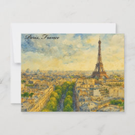Paris Skyline in Watercolor - Eiffel Torn Vykort