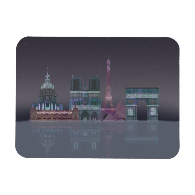 Paris Skyline Nattreflektioner Magnet (Horisontell)