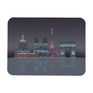 Paris Skyline Night Reflexioner Magnet