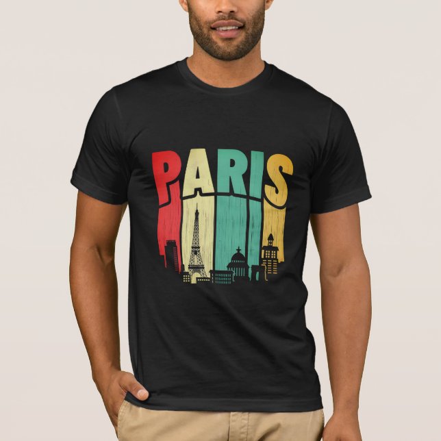 Paris Skyline Retro Vibes T Shirt (Framsida)