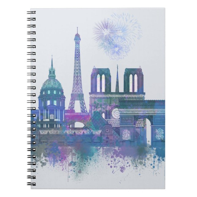 Paris Skyline - Watercolor Blue Anteckningsbok (Framsidan)