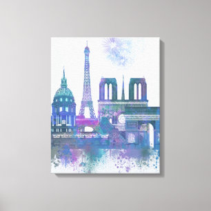 Paris Skyline - Watercolor Blue Canvastryck