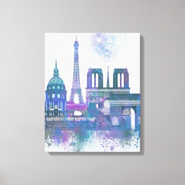 Paris Skyline - Watercolor Blue Canvastryck (Framsida)