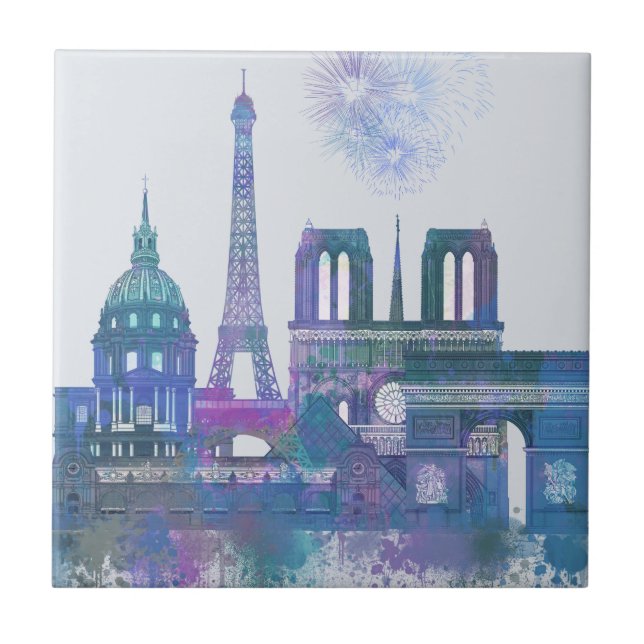 Paris Skyline - Watercolor Blue Kakelplatta (Framsidan)