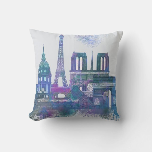 Paris Skyline - Watercolor Blue Kudde (Framsida)