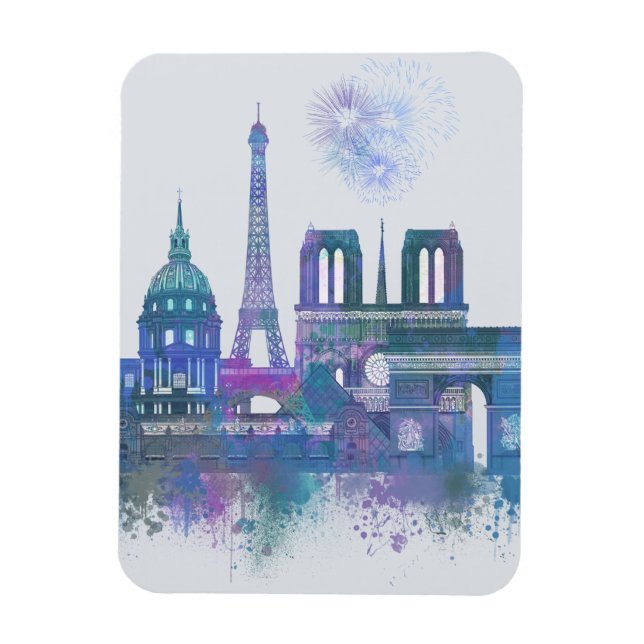 Paris Skyline - Watercolor Blue Magnet (Vertikal)
