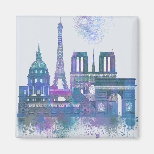 Paris Skyline - Watercolor Blue Magnet (Framsidan)