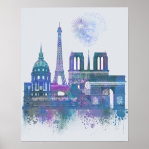 Paris Skyline - Watercolor Blue Poster