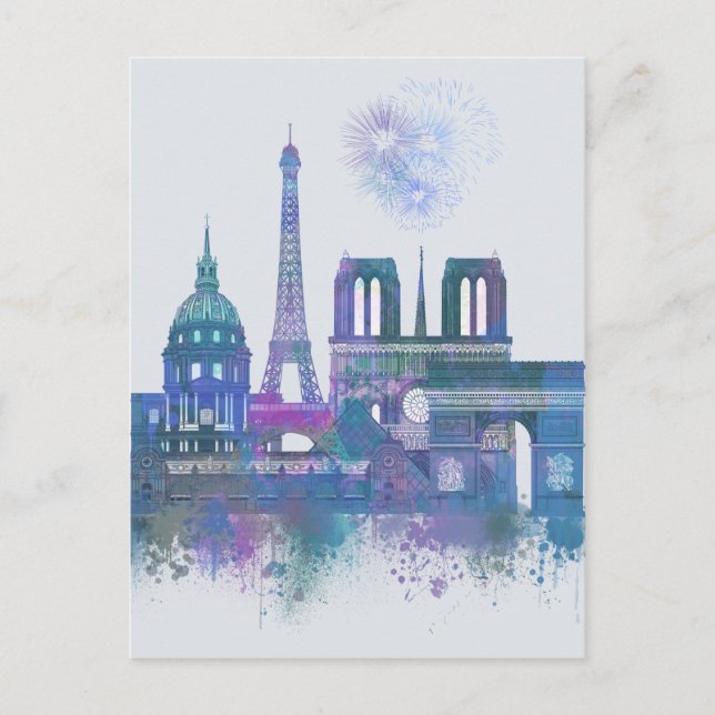 Paris Skyline - Watercolor Blue Vykort (Framsida)