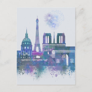 Paris Skyline - Watercolor Blue Vykort