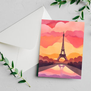 Paris Solnedgång Eiffel Tower Frankrike Akvarell
