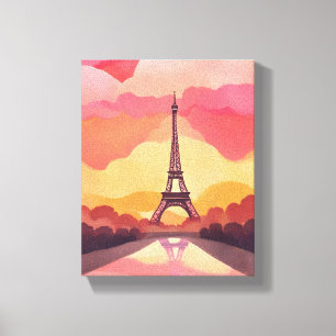 Paris Solnedgång Eiffel Tower Frankrike Akvarell Canvastryck