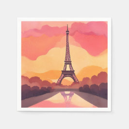 Paris Solnedgång | Eiffel Tower Frankrike Akvarell Pappersservett
