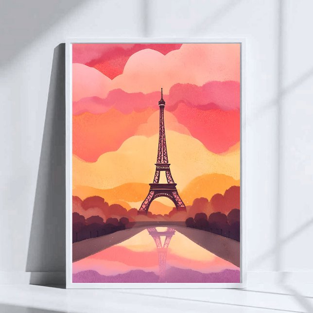 Paris Solnedgång | Eiffel Tower Frankrike Akvarell Poster (Skapare uppladdad)