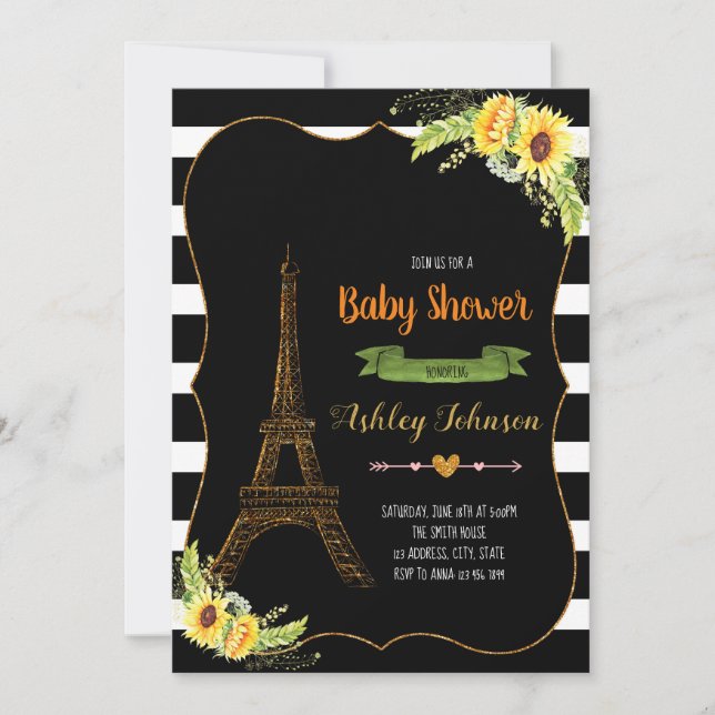 Paris-solros baby shower-inbjudan inbjudningar (Framsida)