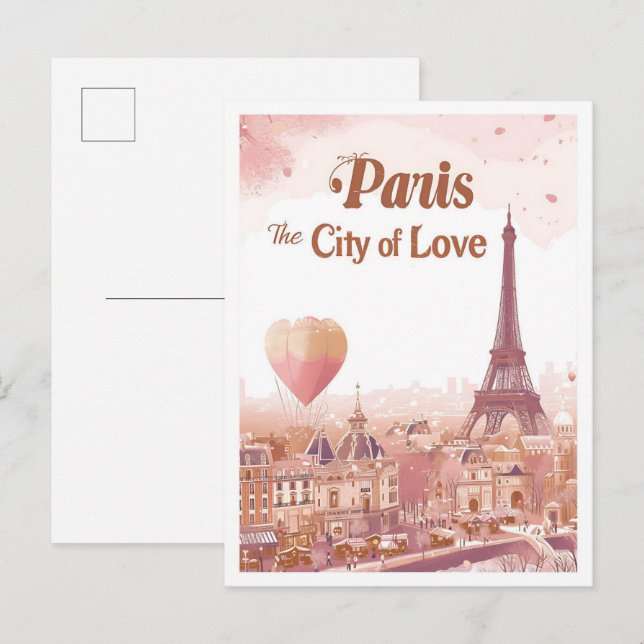 Paris stad kärlek Art Travel Illustration Vykort (Fram/baksida)