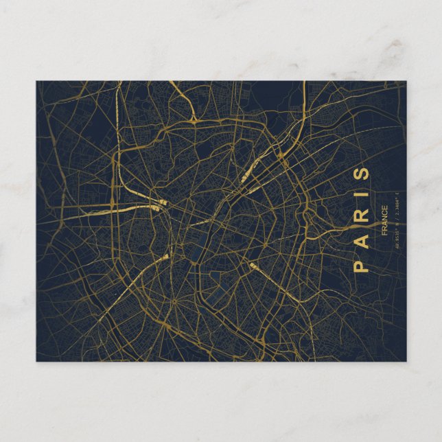 Paris stads karta Minimal vykort (Framsida)