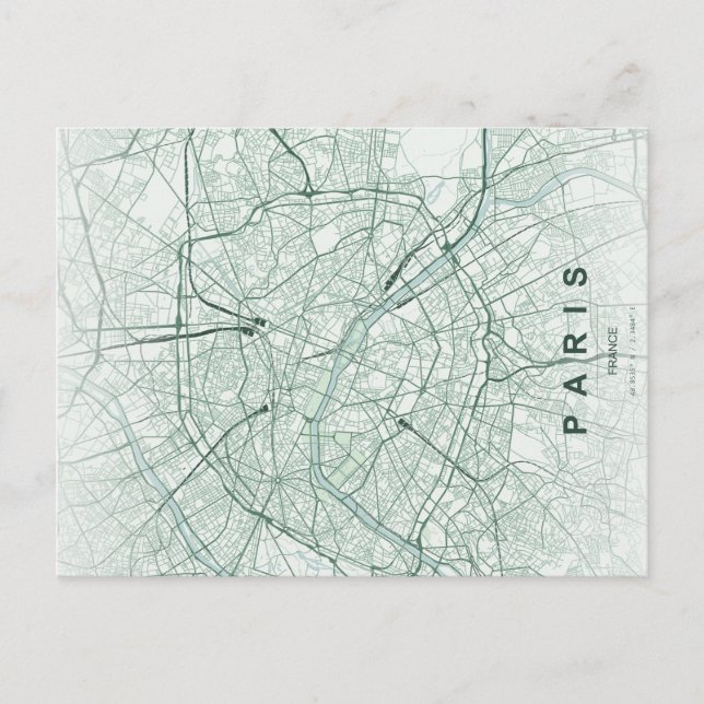 Paris stads karta Minimal vykort (Framsida)