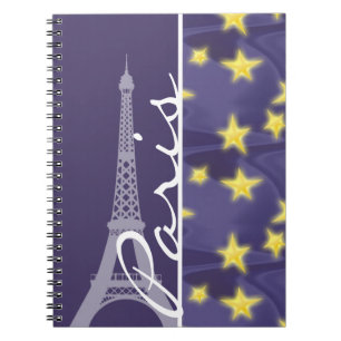 Paris Starry Night; Eiffel Torn Anteckningsbok Med Spiral