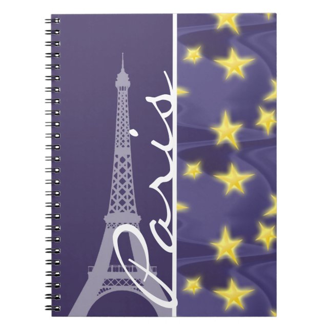 Paris Starry Night; Eiffel Torn Anteckningsbok Med Spiral (Framsidan)