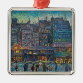 Paris Street Lit Up At Night (Fransk Art) Julgransprydnad Metall