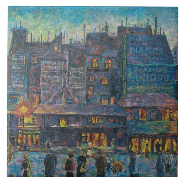 Paris Street Lit Up At Night (Fransk Art) Kakelplatta (Framsidan)