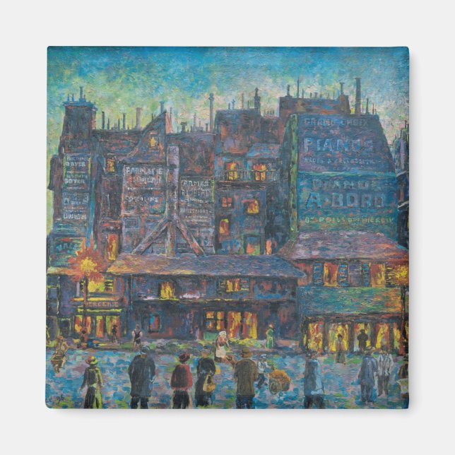 Paris Street Lit Up At Night (Fransk Art) Magnet (Framsidan)