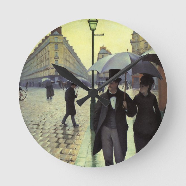 Paris Street Rainy Day av Gustave Caillebotte Rund Klocka (Framsida)