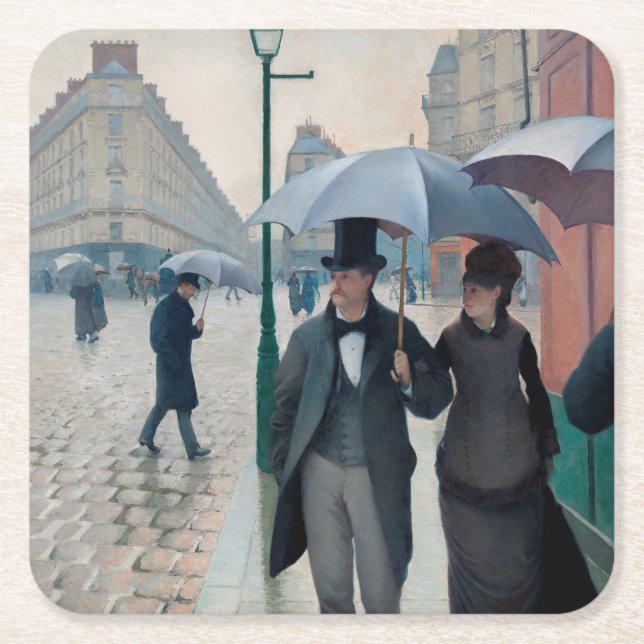 Paris Street Rainy Day av Gustave Caillebotte Underlägg Papper Kvadrat (Framsidan)