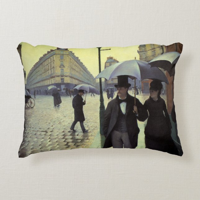 Paris Street; Regnig Dag av Gustave Caillebotte Prydnadskudde (Framsidan)
