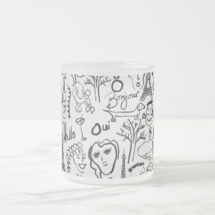Paris Street Scene Black & White Line Teckning Mug Frostad Glasmugg