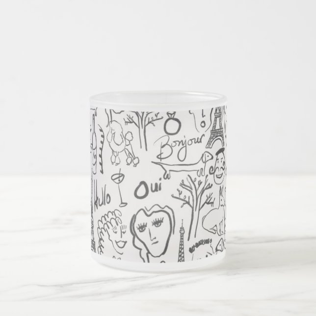 Paris Street Scene Black & White Line Teckning Mug Frostad Glasmugg (Center)