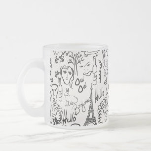 Paris Street Scene Black & White Line Teckning Mug Frostad Glasmugg